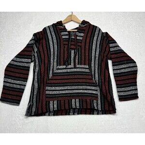 Authentic Baja Style Pullover Hoodie Handmade Artisan Product Made In Mexico  L